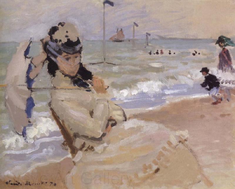 Claude Monet Camille on the Beach at Trouville Spain oil painting art